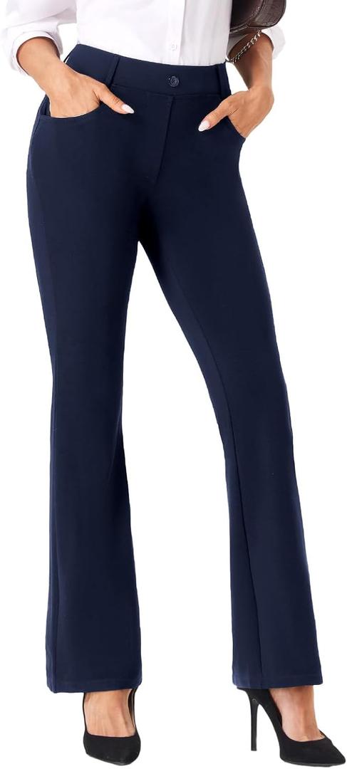 viehunt Womens Straight Leg Stretchy Dress Work Pants Business Office Casual Slacks with Pockets (Medium, Navy)