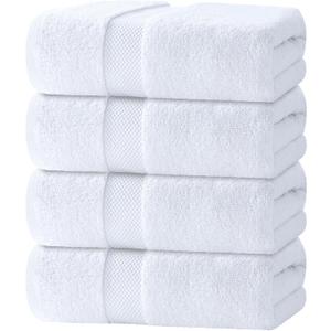 White Classic Luxury Bath Towels Set of 4 Large - 700 GSM Turkish Cotton Ultra Soft Bath Towels 27x54 | Highly Absorbent and Quick Dry | Hotel Towels for Bathroom Luxury, Plush Shower Towels, White