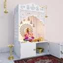 Divine Wooden Pooja Mandir for Home with Spacious Shelf & Inbuilt Focus Light White Pooja Mandir, Height 109 cm Temple I White Finish I Temple for Home