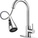 Kitchen Faucets Brushed Nickel Pull Out Kitchen Sink Water Tap Deck Mounted Mixer Stream Sprayer Head Hot Cold Taps with Pull-Down-Sprayer Farmhouse Camper Laundry Rv Bar (Silver)
