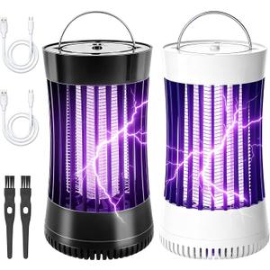 Phosooy 2 Packs Indoor Electric Bug Zapper with Fan, 2-in-1 Mosquitoes Killer with 1500V High Voltage, Small Fly Insects Lamp Trap Catching Moth Gnat Fruit Flies, White & Black, No Battery