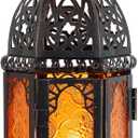 DECORKEY Moroccan Lanterns Decorative Indoor & Outdoor, 11 Medium Size Vintage Metal Hanging&Tabletop Candle Holder Decor, Halloween Christmas Ramadan Decorations for Home Porch Patio (Amber)