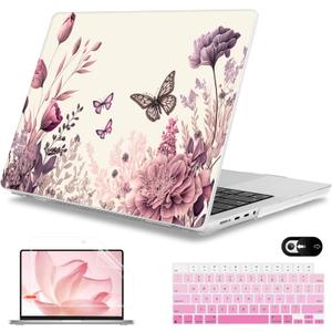 Mektron Case for M5 MacBook Pro 14 inch 2026 Model A3427 A3426 Fit 2025-2021 Model A3434 A3112 M4 A3112 A3401 A3185 M3 A2918 A2992 M2 A2779 M1 A2442 Pro/Max Cover, Butterfly Flower C074