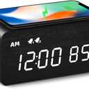 MOSITO Digital Wooden Alarm Clock with Wireless Charging, 0-100% Dimmer, Dual Alarm, Weekday/Weekend Mode, Snooze, Wood LED Clocks for Bedroom, Bedside, Desk, Kids (Black)