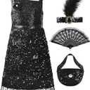 ReliBeauty Roaring 20s Girls Flapper Dress 1920s Costume with Headband and Bag (7-8/130, Black)