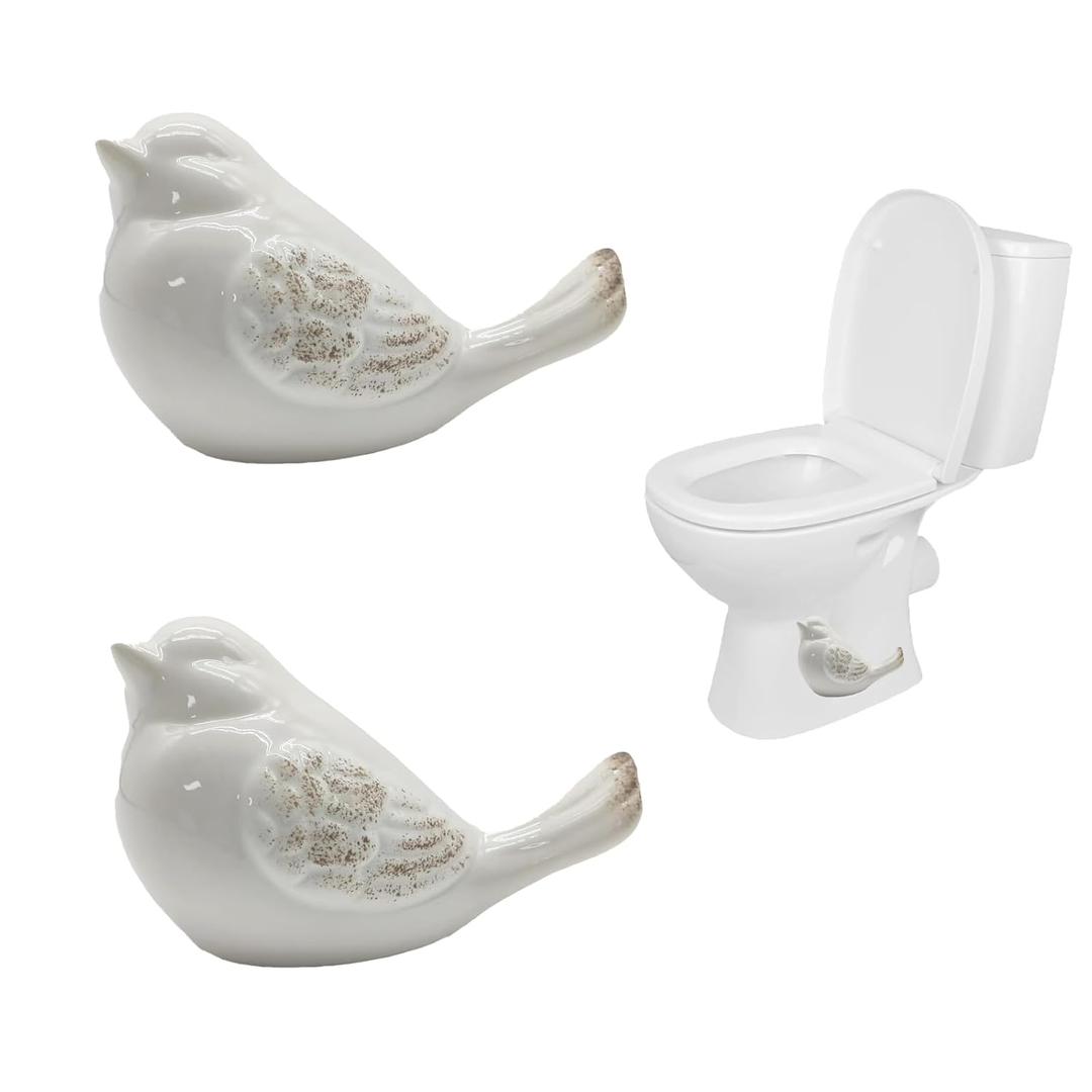 2 Pcs Ceramic Bird Toilet Floor Bolt Caps, Animal Toilet Bolt Covers Decorative, Decorative Bathroom Toilet Bolt, Toilet Bolt Cover for Bottom Easy Installation (Bird-White-B)