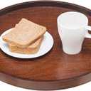 Extra Large Round Solid Wood Serving Tray, Classic Tea Coffee Table Wooden Decorative Ottoman Tray Server for Breakfast in Bed Snack Food Kitchen Party Bar, Raised Edge (16inch/40cm) Walnut