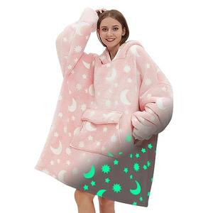 Fiosnow Glow in the Dark Star and Moon Blanket Hoodies for Women and Men Adult Fleece Sherpa Oversize Wearable Blanket Hoodies for Soft and Warm, M