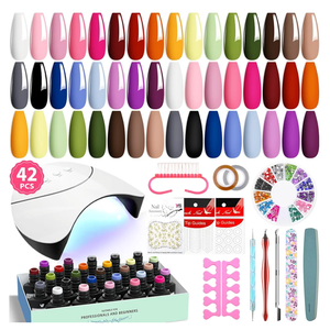 VANREESA 42 Pcs Gel Nail Polish Kit with U V Light 24 Colors Gel Polish Nail Kit Pink Red Orange Yellow Green Brown Blue Purple Gray Complete Nail Kit with Manicure Tools Gifts for Women