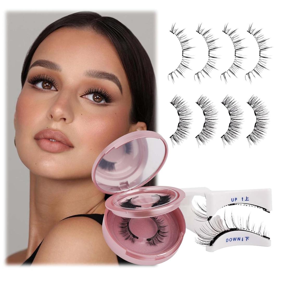 FADLASH Magnetic Eyelashes Natural Look 2 Pairs Fluffy False Eyelashes Reusable Magnetic Lashes Kit with Applicator No Glue Needed Easy to Wear and Remove (KS01+B1)