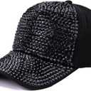 Gudessly Women Studded Rhinestone Crystals Adjustable Baseball Cap Plain Sparkle Bling Denim Sun Hat (7-7 1/2)