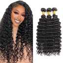 30 32 34 Inch Human Hair Bundles Deep Wave 150g/3 Bundle Brazilian Unprocessed Virgin Hair Deep Wave Bundle Human Hair Weave for Black Woman