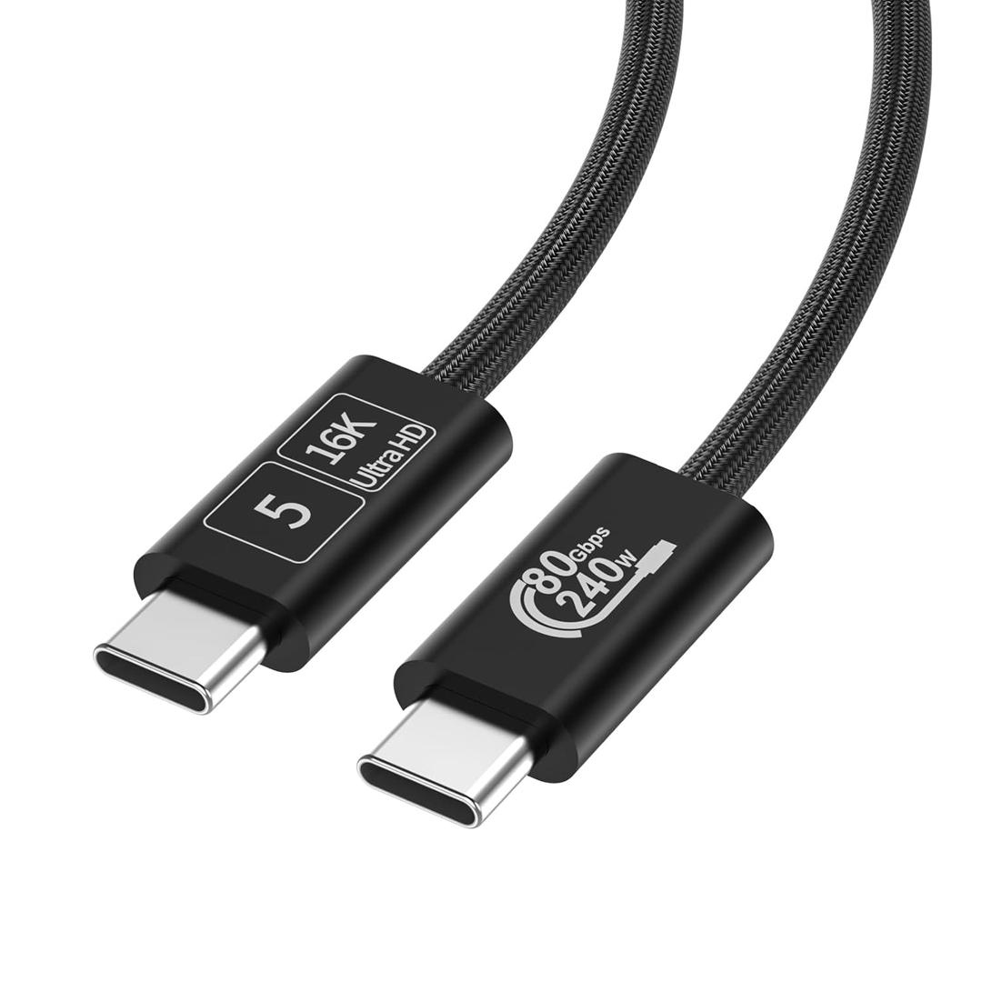 80Gbps 240W Charging 6 FT Cable for Thunderbolt 5, Dual 8K Display, 3X Faster Than TB4 for 16K Video Editors/3D Designers, Compatible with MacBook Pro/Air, eGPU/SSD