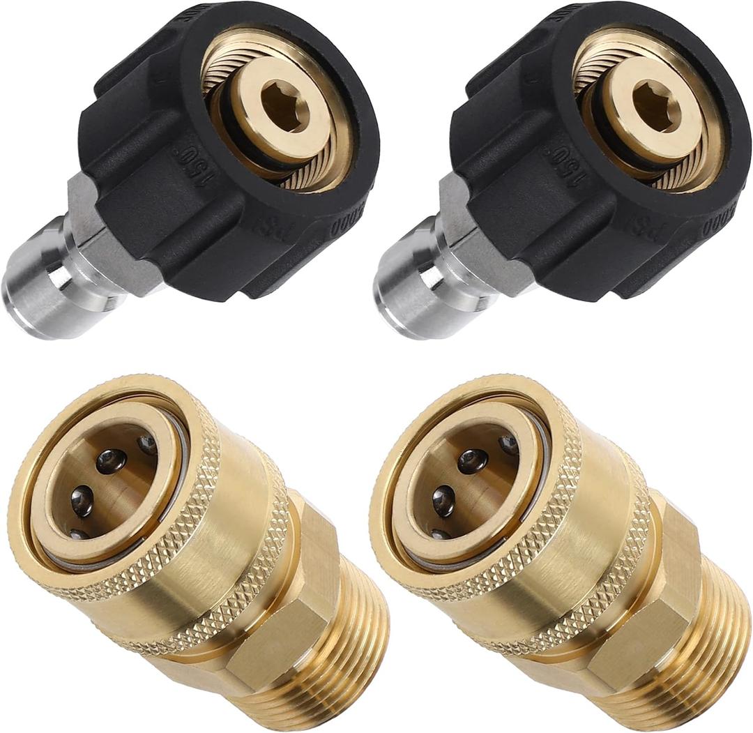 Tool Daily Pressure Washer Adapter Set, Quick Connect Kit, Metric M22 15mm Female to M22 Male Fitting, 5000 PSI, 4 Pcs