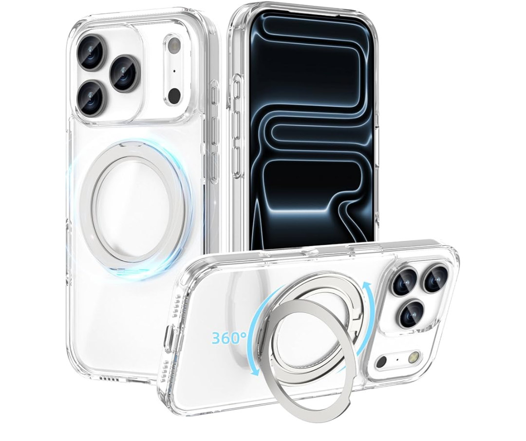 ACESTAR 360° Magnetic Stand Case Compatible with iPhone 17 Pro, Rotatable Flexible Ring Holder Phone Cover for Men Women | Compatible with MagSafe | Shockproof & Anti-Scratch | Anti-Yellowing Clear