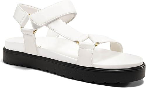 Coutgo Womens Platform Sandals Comfortable Open Toe Adjustable Strap Summer Vacation Shoes, White, Size 8.5