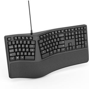 SurnQiee Ergonomic Keyboard Wired with Cushioned Wrist Rest, 110 Keys Split Keyboard for PC (Black)