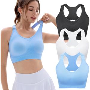 FITTIN Sports Bras Pack for Women: Padded Medium Support Adjustable Strap Racerback Sport Bra for Workout Gym Fitness Yoga - Comfortable Removable Pads Tops for Plus Size Large Bust XL