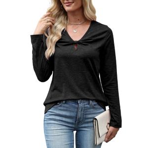 Quatrefox T Shirts Long Sleeve for Women V Neck Tees Fashion Loose Tops Casual Fall Outfits Clothes Beach 2025 Trendy Black XL (XL)