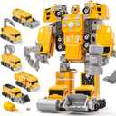Transforming Robot Construction Vehicles Sets for Toddlers, 5 in 1 Magnetic Transforming Truck & Car Combiner - Easy DIY Assembly Educational STEM Gift for Kids 3-5 Year Old Boys Girls