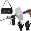 DrainX SPINFEED 50 Foot Drum Auger | Use Manually or Drill Powered - Auto Extend and Retract Plumbing Snake | Work Gloves and Storage Bag Included