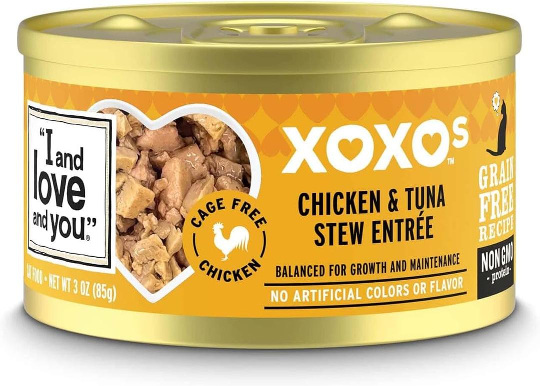 I and love and you XOXOs Wet Cat Food - Chicken + Tuna Stew- Grain Free, Filler Free, 3oz Pack of 24 Cans, Best Before 22 JUN 2025