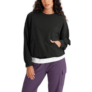 ODODOS Purevibe Cotton Oversized Sweatshirts, Women's Crew Neck Long Sleeve Pullover Tops with Kangaroo Pocket, Black, Medium 