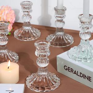 Candlestick Holders Set, 4" H Taper Candle Holders Bulk, 12Pcs Glass Candle Holders for Wedding, Festival, Party & Windowsill Decor (Clear)