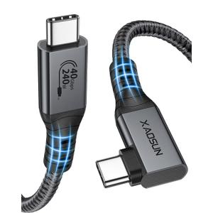 XAOSUN 240W USB 4 Cable for Thunderbolt 4, 3.3FT Right Angle Thunderbolt 4 Cable 90 Degree, 40Gbps [USB-IF Certified] USB C Cable 8K@60Hz, for MacBook, SSD, Docking, eGPU and iPhone 16
