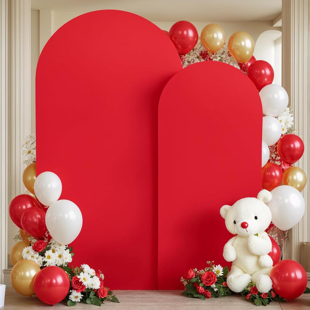 Red Arch Backdrop Covers - 7.2FT, 6FT Spandex Fitted Wedding Arch Stand Covers Round Top Chiara Arch Backdrop Cover for Wedding Birthday Party Decoration