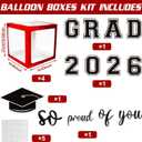 2026 Graduation Decorations - Red Balloon Boxes with Letters 2026 Grad & So Proud of You and Red Black White Print Balloons, Graduation Party Decorations Class of 2026 for Any Grades