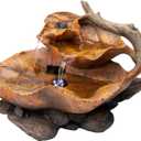 Alpine Corporation 9" Tall Indoor Tabletop Tiered Leaf Hand-Painted Fountain with LED Lights