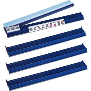 TIASUSAN Mahjong Racks with Pushers(4 PCS, Dark Blue) for 166 American Mahjong Tiles, Mahjong All-in-one Tile Rack with Pusher Combo, 17.8 x 3.1 x 1.2 inches