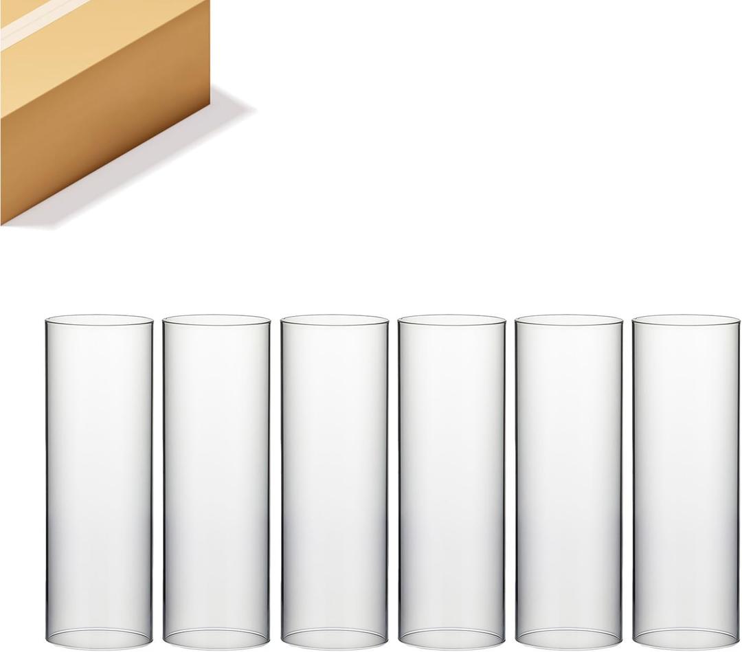 WGVI Hurricane Candle Holder Sleeve, Wide 4.7", Height 14", Clear Glass Cylinder Candleholder, Chimney Tube, Open Ended Candle Shade, 6 Pieces Bulk