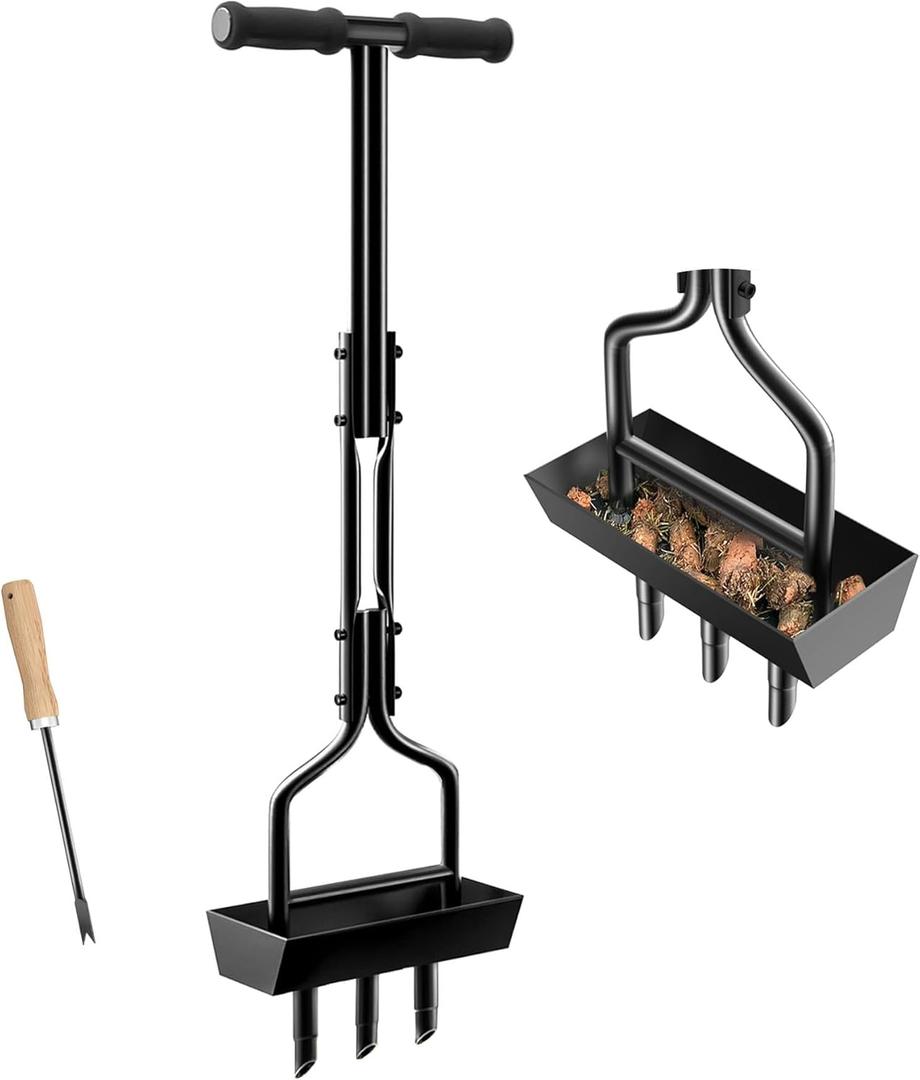 Lawn Aerator, Lawn Core Aerator Lawn Tool with Storage Tray, T-Handle Soil Aerator Core Aerating Tool Heavy Duty Aeration Manual Lawn Aerators for Compacted Soils Yard Grass Aerator