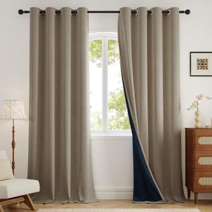 Rinwoc 100% Blackout Grommet Linen Curtains for Living Room, Linen-Look Textured Full Light Blocking Room Darkening Thermal Insulated Drapes for Bedroom 2 Panels (W52xL92, Taupe)