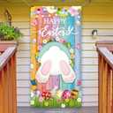 Happy Easter Door Cover Decorations 6x3ft Easter Party Decorations Backdrop Spring Eggs Bunny Flowers Hanging Banner for Indoor Outdoor Holy Sunday Party Supplies (bunny)