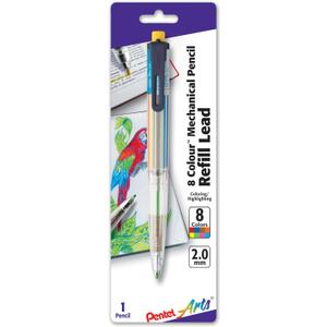 Pentel Arts 8 Colour Automatic Pencil, Assorted Accent Clip Colors, 1 Pack (PH158BP)