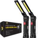 LHOTSE Tool Gifts for Men Dad Him, Rechargeable Work Lights, LED Work Light with Magnetic Base & Hanging Hook, 360Rotate Rechargeable Flashlights for Mechanics Car Repair Home, Camping (2 Pack)