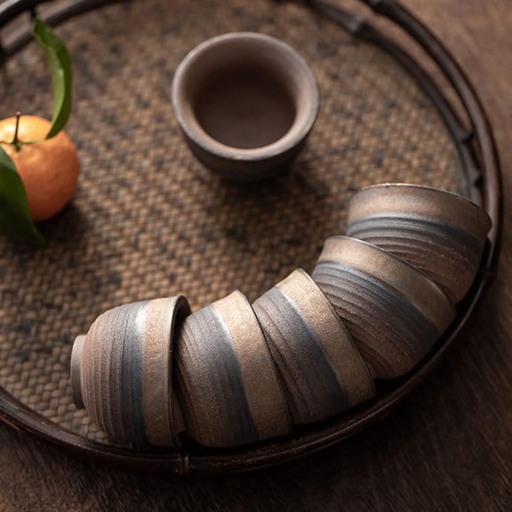 (Set of 6)Handmade Small Clay Pottery Teacup Set Japanese Asian Tradition Aesthetic Ceramic Porcelain Tea Cup Chado Zen (5.1 Ounces, Soil)