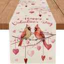 Happy Valentines Day Table Runner Cardinal Bird Love Hearts Kitchen Dining Table Holiday Anniversary Indoor Home Party Decorations 13x72 Inch