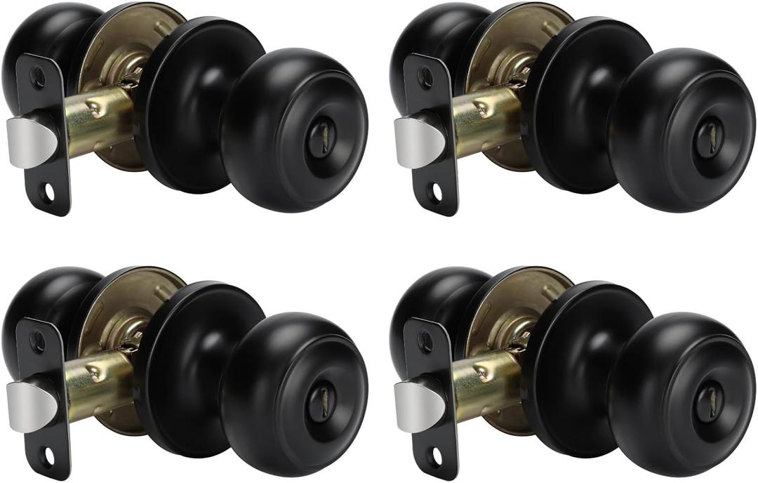 goldenwarm Black Interior Door Knobs, Matte Black Keyless Privacy Door Knob, Black Bedroom Door Knobs, Black Door Knobs Interior Bulk, Indoor Bathroom Door Knob (4 Pack, Matte Black)