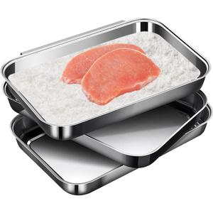 3Pcs Stainless Steel Breading Pans Set, Interlocking Pans for Breading Chicken Breasts,Pork Cutlets,Fish Chips and More (8.5" x 5.8" x 1.2")
