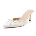 Kitten Heels for Women Dressy Pointed Toe Bow Heeled Sandals Vintage Mules Sexy Stiletto Heel Casual Pumps Shoes XM-L-3 White, Size 7