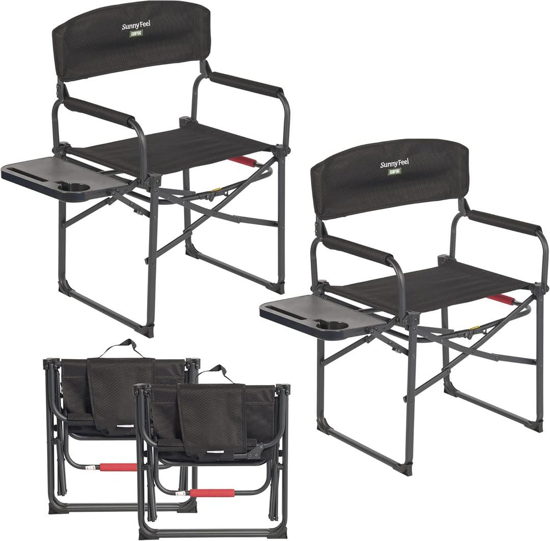 SUNNYFEEL Camping Directors Chair, Heavy Duty,Oversized Portable Folding Chair with Side Table, Pocket for Beach, Fishing,Trip,Picnic,Lawn,Concert Outdoor Foldable Camp Chairs, 21"x25"x36"