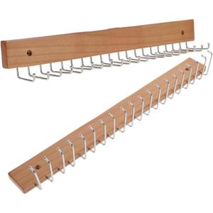 Unomor 2pcs Wooden Wall Mounted Tie and Belt Organizer Space Saving Rack for Closet and Bedroom Storage for Neckties and Belts Easy Installation