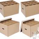 Feifeiya 4 Pack Wine Glass Moving Boxes Kitchen Moving Boxes with Handle Kitchen Kit with Lid for Dish Glassware(Brown,15 x 12 x 10 Inches)