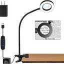 Woputne 5X Magnifying Glass Desk Clip Lamp, 10 Brightness, 3 Color Modes, 5V/2A Adapter Included – Clamp Light for Reading, Crafting, Close Work (Black)