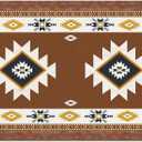 Indoor Outdoor 5'x8' Area Rug - Non-Slip Backing Easy-Cleaning Living Room Rugs Soft Washable Area Rugs Boho Southwest State Diamond Pattern Brown Floor Carpet for Bedroom Nursery Dorm