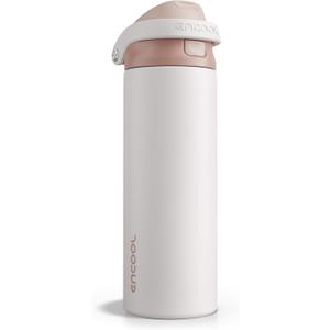 ENCOOL Leakproof Insulated Water Bottle with Straw Dual-Sip Water Bottle Bag-Safe Design for Work, Commute & Gym  Keeps Drinks Cold All Day, 24 oz, Coffee White